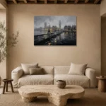 Westminster Embankment London Cityscape Wall Art Canvas Print presented in a sophisticated home setting
