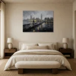 Westminster Embankment London Cityscape Wall Art Canvas Print showcased in an elegant minimalist interior