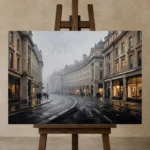 Regent Street London Cityscape Wall Art Canvas Print displayed on a studio easel