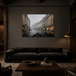 Regent Street London Cityscape Wall Art Canvas Print shown in a warm modern interior