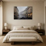 Regent Street London Cityscape Wall Art Canvas Print showcased in an elegant minimalist interior