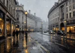 Rainy Piccadilly London Cityscape Wall Art Canvas Print