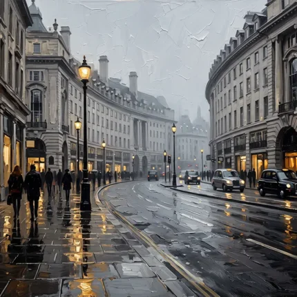Rainy Piccadilly London Cityscape Wall Art Canvas Print