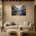 Rainy Piccadilly London Cityscape Wall Art Canvas Print presented in a sophisticated home setting