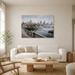 Thames Skyline London Cityscape Wall Art Canvas Print styled in a refined neutral interior