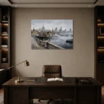 Thames Skyline London Cityscape Wall Art Canvas Print displayed in a contemporary gallery-inspired room