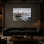 Thames Skyline London Cityscape Wall Art Canvas Print shown in a warm modern interior