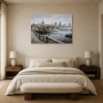 Thames Skyline London Cityscape Wall Art Canvas Print showcased in an elegant minimalist interior