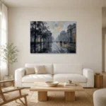 Horse Carriage London Cityscape Wall Art Canvas Print styled in a refined neutral interior