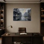Horse Carriage London Cityscape Wall Art Canvas Print displayed in a contemporary gallery-inspired room