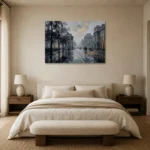 Horse Carriage London Cityscape Wall Art Canvas Print showcased in an elegant minimalist interior