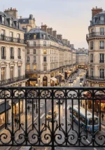 Paris Balcony View Paris Cityscape Wall Art Canvas Print