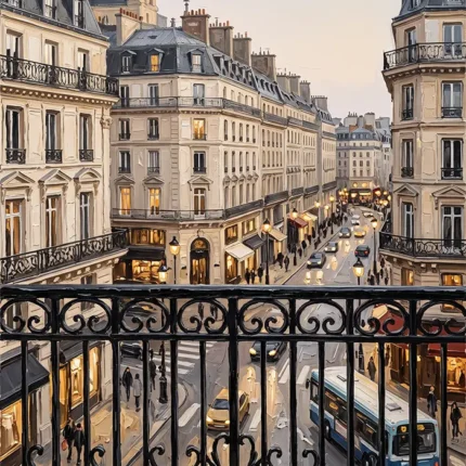 Paris Balcony View Paris Cityscape Wall Art Canvas Print