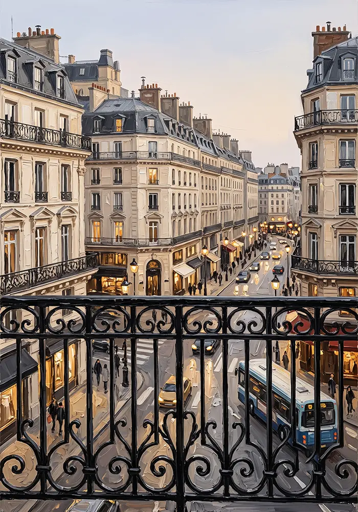 Paris Balcony View Paris Cityscape Wall Art Canvas Print
