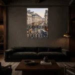 Paris Balcony View Paris Cityscape Wall Art Canvas Print shown in a warm modern interior