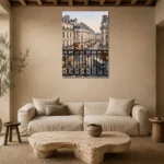 Paris Balcony View Paris Cityscape Wall Art Canvas Print presented in a sophisticated home setting