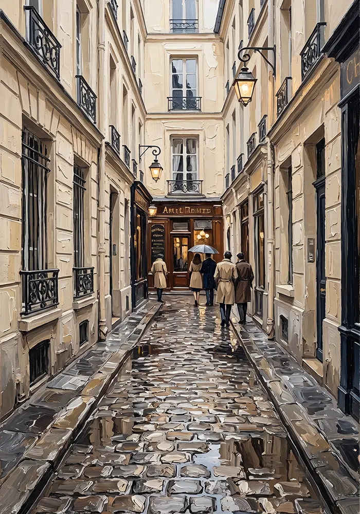 Rainy Paris Passage Paris Cityscape Wall Art Canvas Print