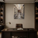 Rainy Paris Passage Paris Cityscape Wall Art Canvas Print displayed in a contemporary gallery-inspired room