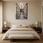Rainy Paris Passage Paris Cityscape Wall Art Canvas Print showcased in an elegant minimalist interior