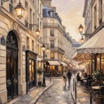 Paris Cafe Street Paris Cityscape Wall Art Canvas Print