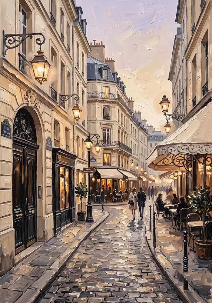 Paris Cafe Street Paris Cityscape Wall Art Canvas Print