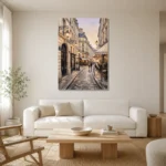 Paris Cafe Street Paris Cityscape Wall Art Canvas Print styled in a refined neutral interior