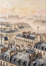 Paris Rooftop Mist Paris Cityscape Wall Art Canvas Print