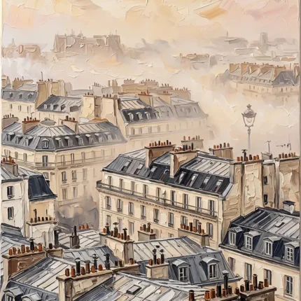 Paris Rooftop Mist Paris Cityscape Wall Art Canvas Print