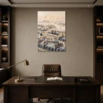 Paris Rooftop Mist Paris Cityscape Wall Art Canvas Print displayed in a contemporary gallery-inspired room