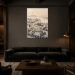 Paris Rooftop Mist Paris Cityscape Wall Art Canvas Print shown in a warm modern interior