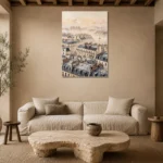 Paris Rooftop Mist Paris Cityscape Wall Art Canvas Print presented in a sophisticated home setting