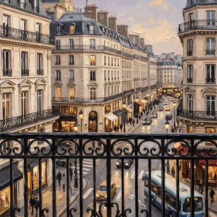 Paris Evening Balcony Paris Cityscape Wall Art Canvas Print