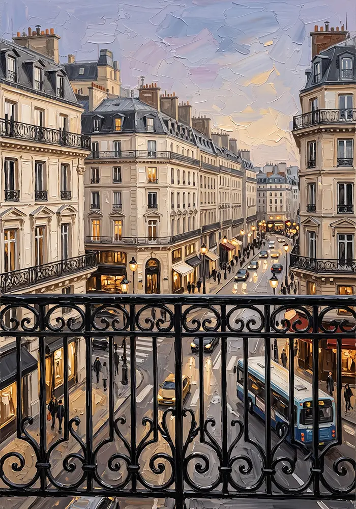 Paris Evening Balcony Paris Cityscape Wall Art Canvas Print