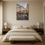 Paris Evening Balcony Paris Cityscape Wall Art Canvas Print showcased in an elegant minimalist interior