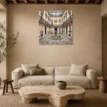 Paris Courtyard Fountain Paris Cityscape Wall Art Canvas Print presented in a sophisticated home setting