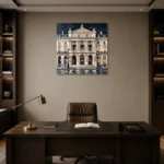 Paris Opera Facade Paris Cityscape Wall Art Canvas Print displayed in a contemporary gallery-inspired room
