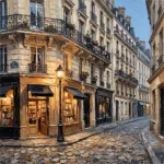 Paris Bookshop Street Paris Cityscape Wall Art Canvas Print