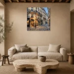 Paris Bookshop Street Paris Cityscape Wall Art Canvas Print presented in a sophisticated home setting