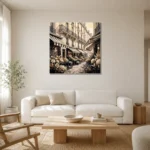 Paris Flower Market Paris Cityscape Wall Art Canvas Print styled in a refined neutral interior