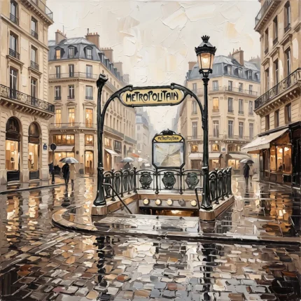 Paris Metro Entrance Paris Cityscape Wall Art Canvas Print