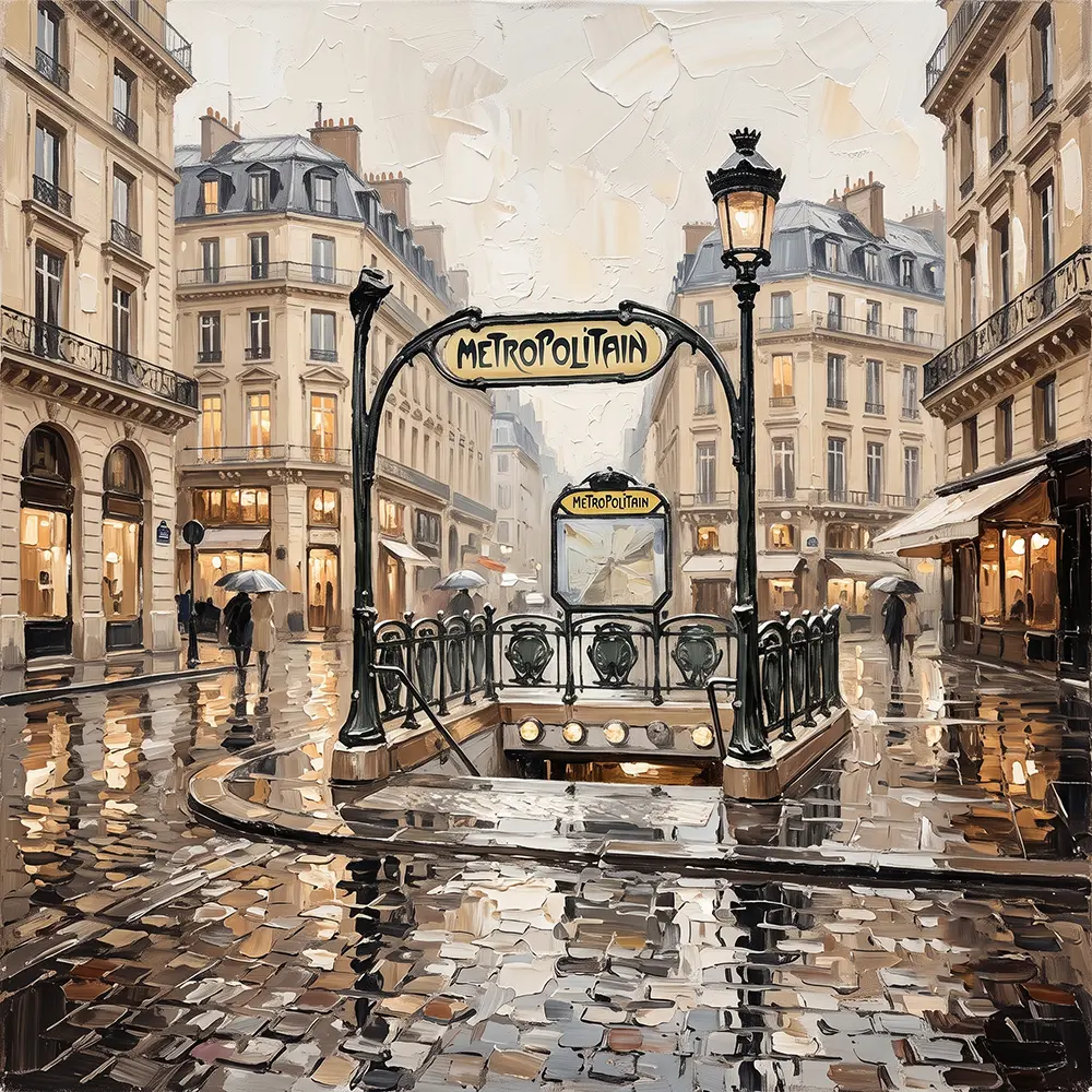 Paris Metro Entrance Paris Cityscape Wall Art Canvas Print