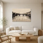 Seine Bridge Paris Cityscape Wall Art Canvas Print styled in a refined neutral interior