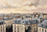 Paris Rooftop Sunset Paris Cityscape Wall Art Canvas Print