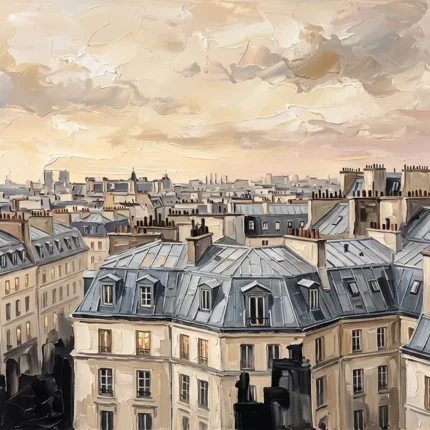 Paris Rooftop Sunset Paris Cityscape Wall Art Canvas Print