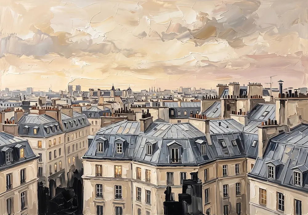 Paris Rooftop Sunset Paris Cityscape Wall Art Canvas Print