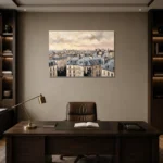 Paris Rooftop Sunset Paris Cityscape Wall Art Canvas Print displayed in a contemporary gallery-inspired room