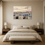 Paris Rooftop Sunset Paris Cityscape Wall Art Canvas Print showcased in an elegant minimalist interior
