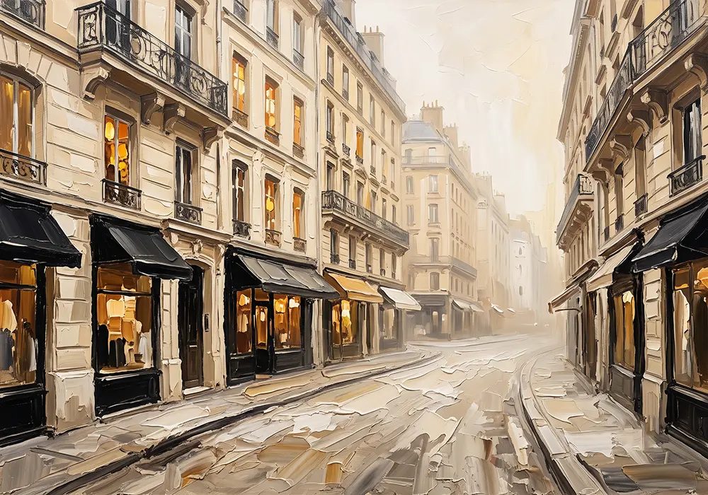 Paris Boutique Street Paris Cityscape Wall Art Canvas Print