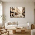 Paris Boutique Street Paris Cityscape Wall Art Canvas Print styled in a refined neutral interior
