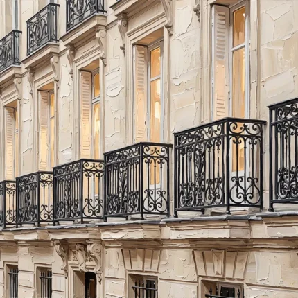 Paris Balcony Facade Paris Cityscape Wall Art Canvas Print